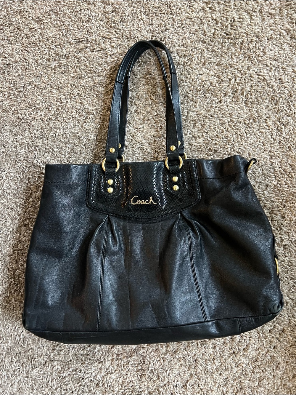 Coach Ashley Black Leather Carryall Handbag (F19243)